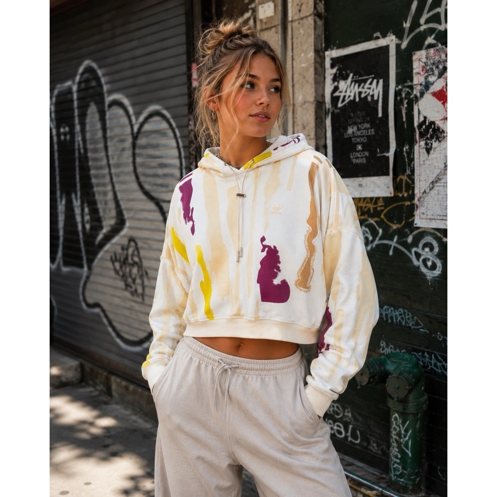 Adidas Originals TheBe Magugu hoodie in white with all over print S‎